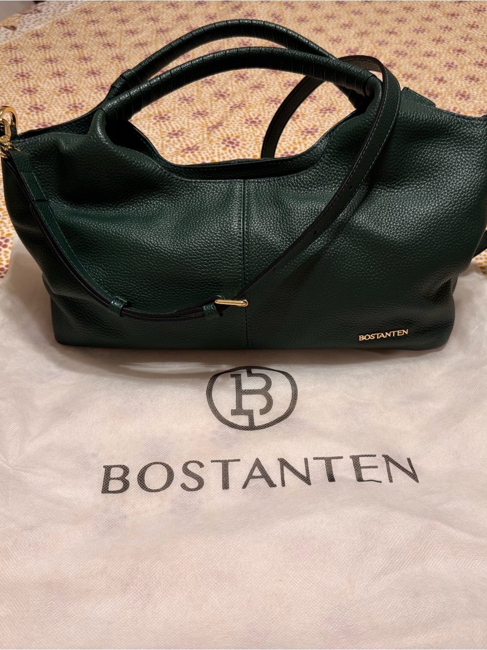 Bostanten Dark Green Leather Crossbody Tote